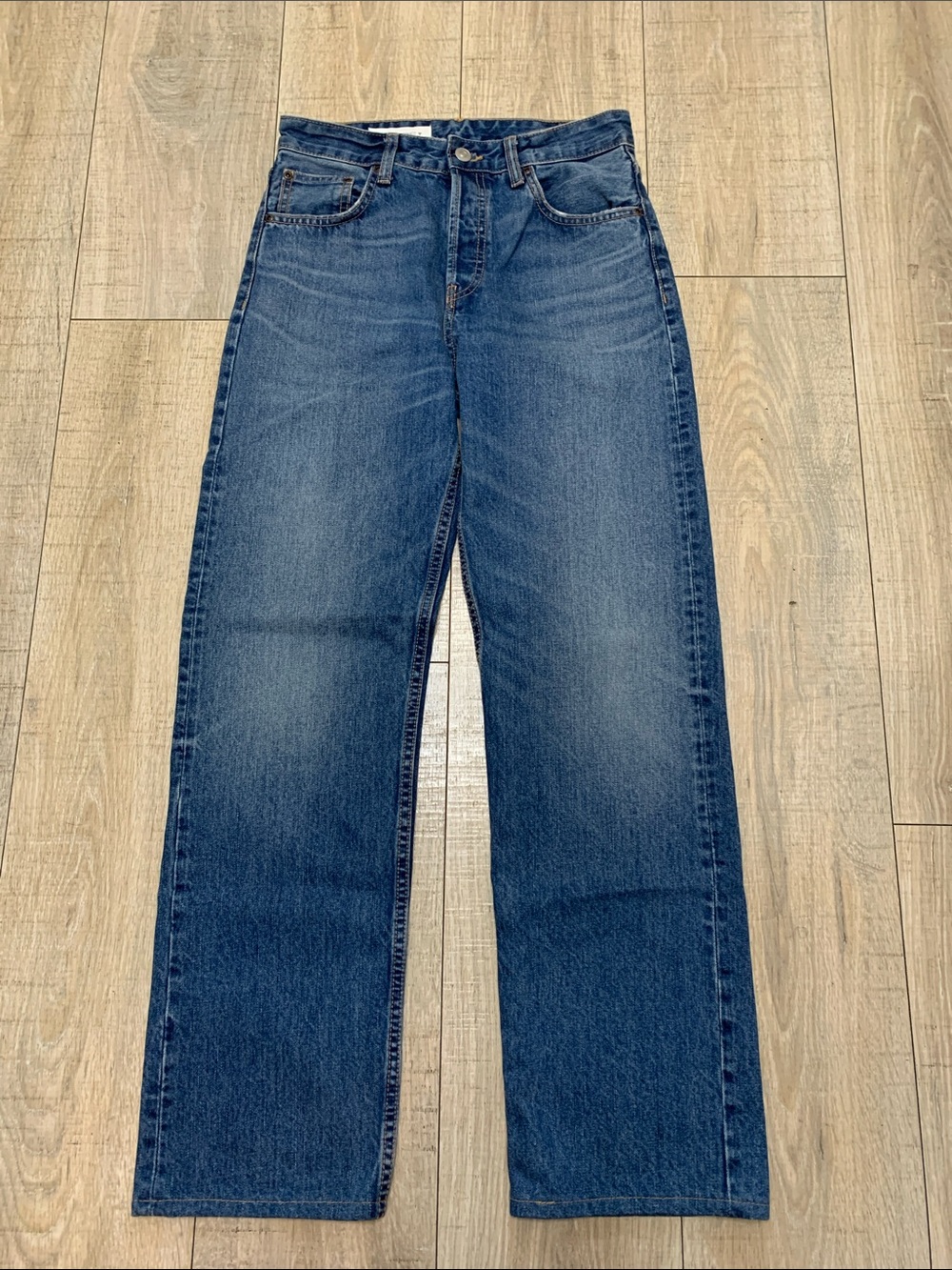Zara Classic Blue Denim Jeans with contrast Gold Stitching - Picture 1 of 8